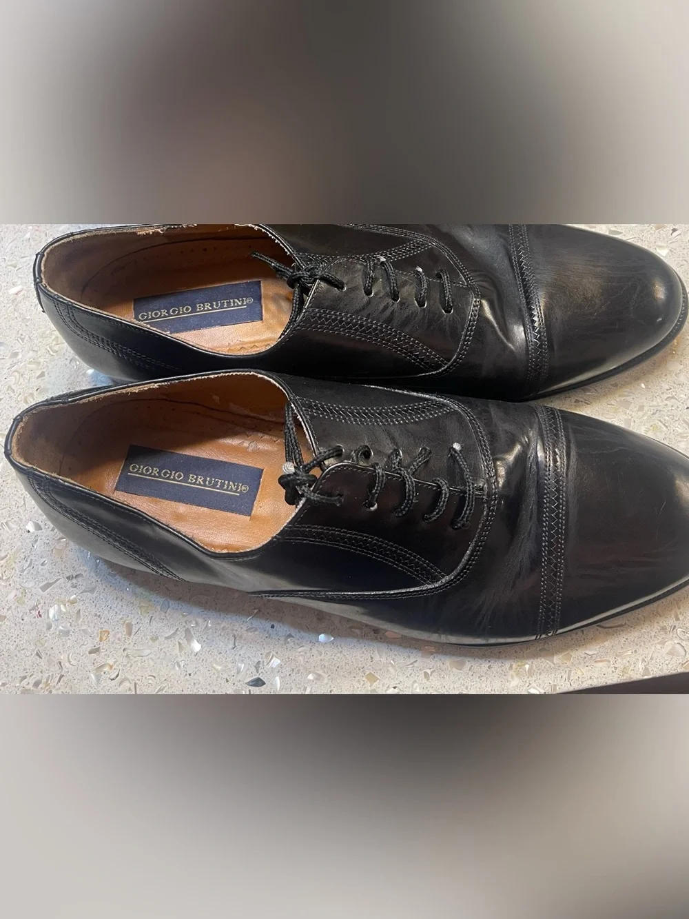 Giorgio Brutini Black Leather Cap-Toe Oxfords 10.5